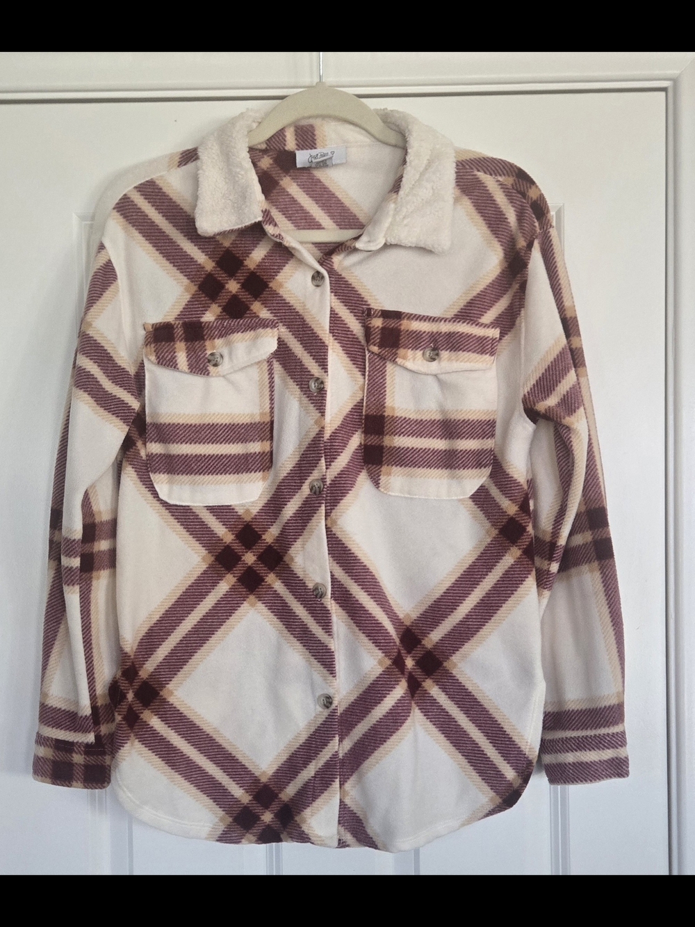 Cozy Plush Lined Plaid Shacket  Cream & Burgundy